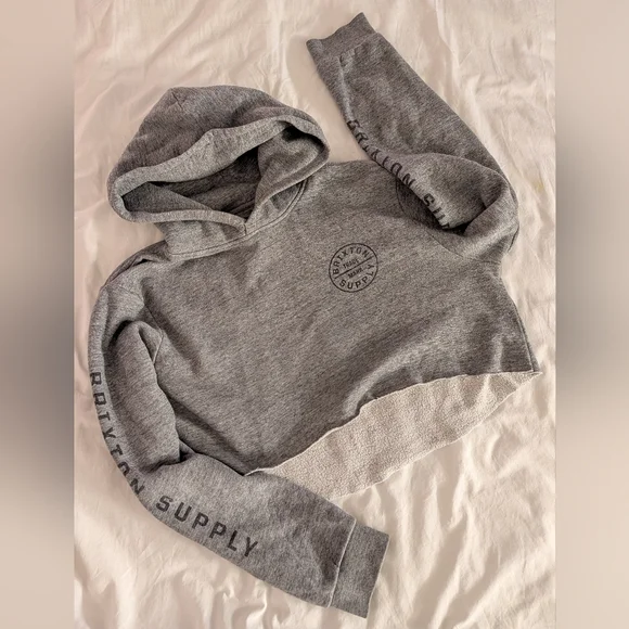 Brixton Cropped Hoodie - Raw Edge Hem - Heather Gray - Size medium - Picture 2 of 6